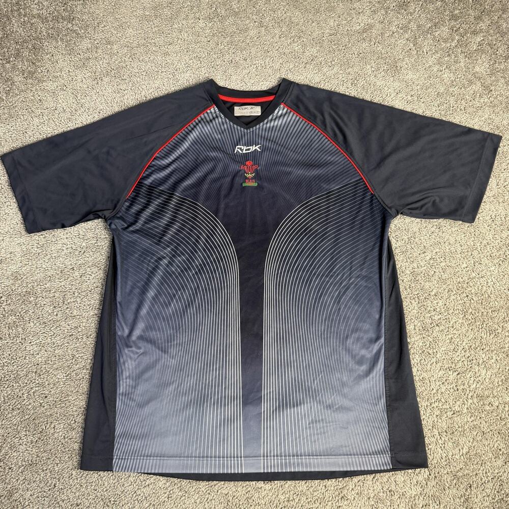 Wales Rugby Jersey Mens 2XL Blue Short Sleeve WRU Brains Beer RBK Play Dry